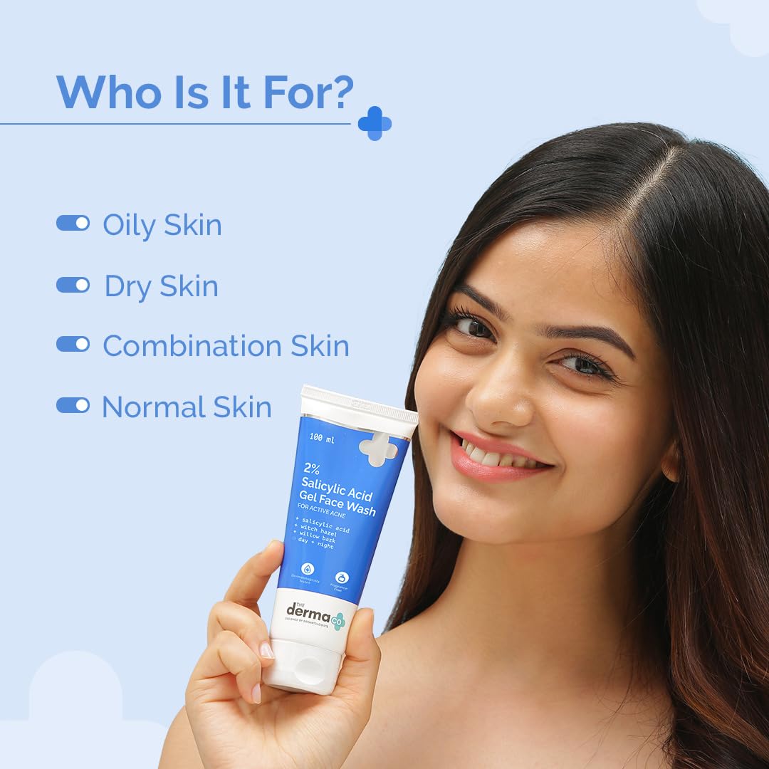 The Derma Co. 2% Salicylic Acid Gel Face Wash | For Oily Skin | With Salicylic Acid & Witch Hazel | Treats Active Acne| Unclog Pores | Controls Oil - 100ml