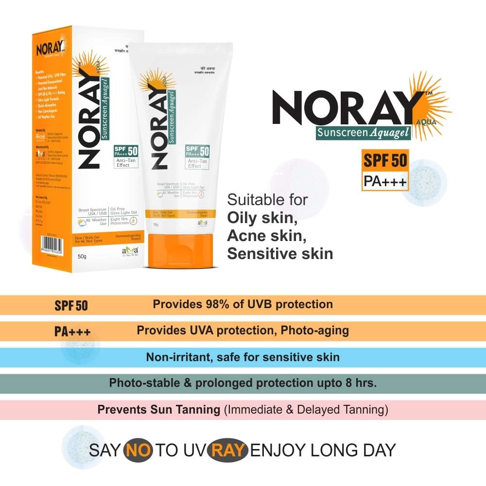 Vegetal Noray SPF 50 Sunscreen Gel, Broad Spectrum, Oil-Free, Anti-Tan, 50g, Pack of 2