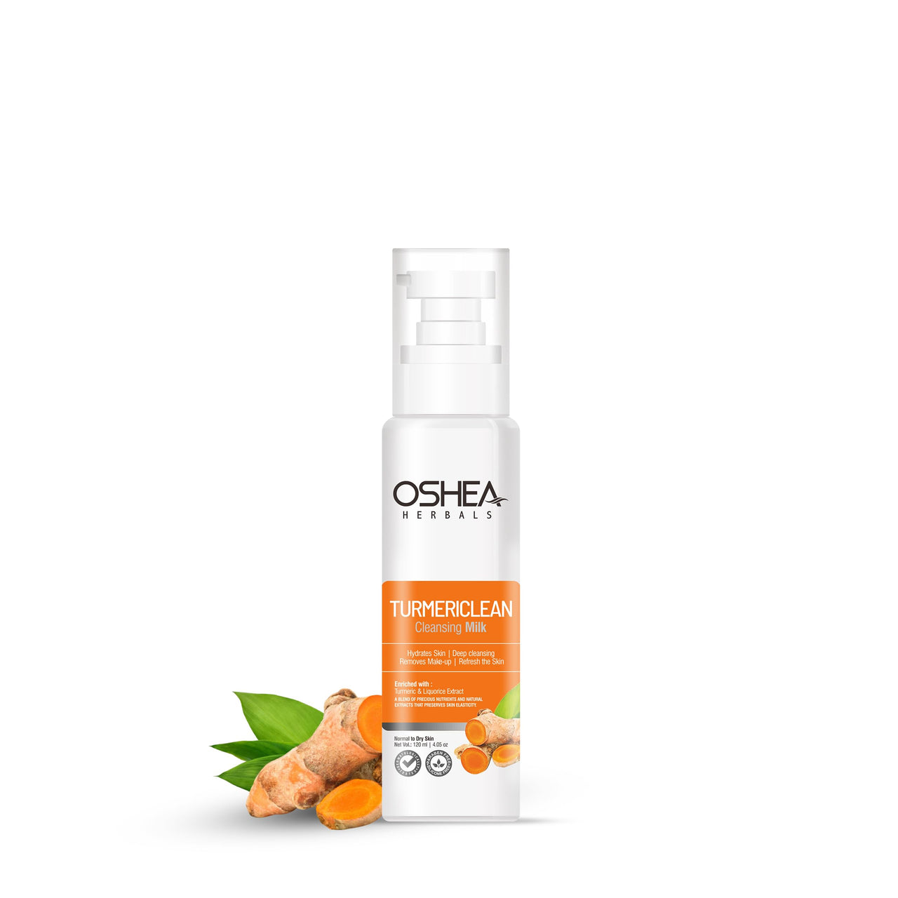 Oshea Herbals Turmericlean Cleansing Milk for Normal to Dry Skin | Deep Cleansing & Hydration | Enriched with Turmeric & Liquorice Extracts | Paraben & Silicone-Free – 120g