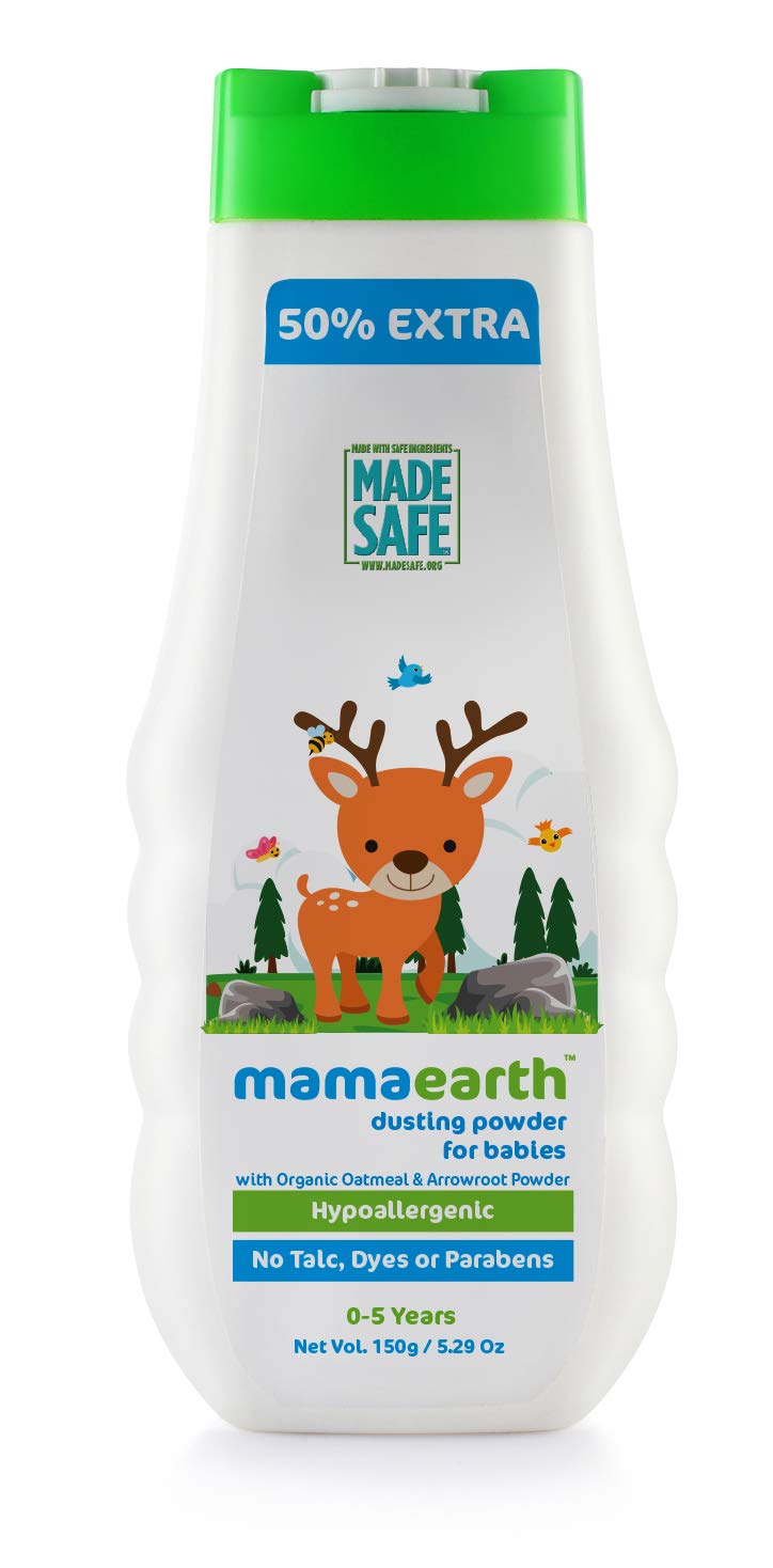 Mamaearth Fruit Based Nourishing Clear Bathing Bar Baby Soap With Glycerine, For Kids 75 Gram X 5 & dusting powder with organic oatmeal & arrowroot powder 150g