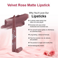 Forever52 Daily Life Velvet Rose Matte Long-Lasting Crayon Lipstick (Enriched With Rose Oil) - Hydrating Bold Lip Color With Silky Finish Look