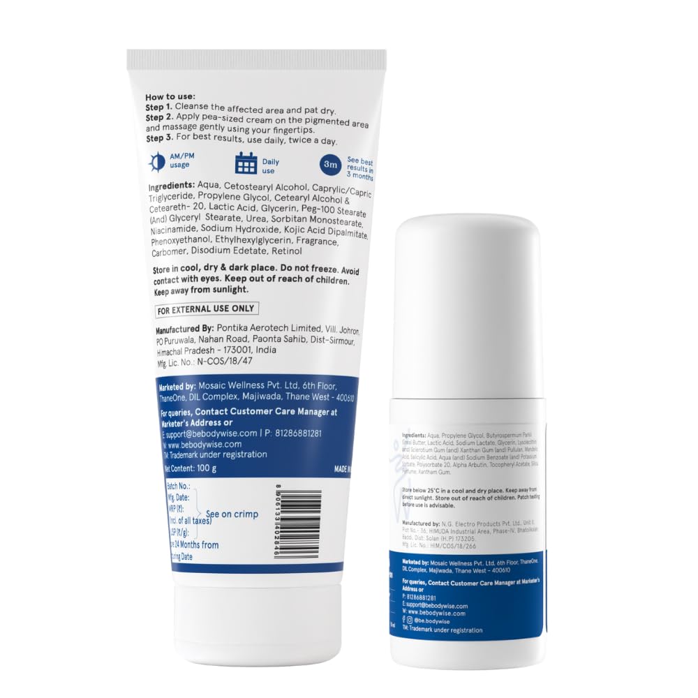 Be Bodywise Pigmentation Repair Kit | 4% AHA BHA Underarm Roll-on (50ml) & Repair Cream (100g) | For Underarm Odour and Pigmentation | Suitable for Sensitive Skin