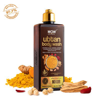 WOW Skin Science Ubtan Body Wash with Chickpea Flour, Almond Extract, Safron & Turmeric Extracts - Natural De Tan - No Sulphate, Parabens, Silicones & Color - 250 mL