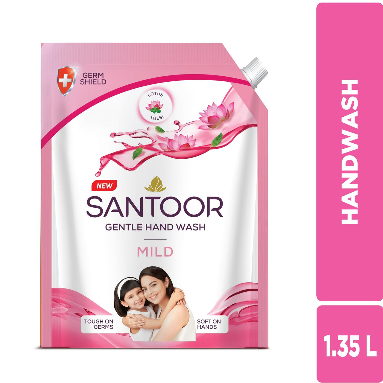 Santoor Mild Gentle Hand Wash 1350ml with Goodness of Lotus & Tulsi| Rich Lathering Formula with Anti-Bacterial Properties| Soft on Hands| Soothes & Hydrates Skin