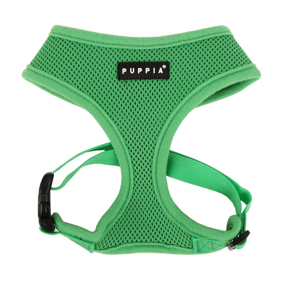 Puppia Soft Dog Harness No Choke Over-The-Head Triple Layered Breathable Mesh Adjustable Chest Belt and Quick-Release Buckle, Green, Large