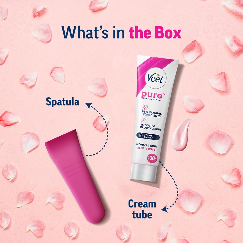 Veet Pure Hair Removal Cream for Women For Normal Skin - 100g | Suitable for Legs, Underarms, Bikini Line, Arms