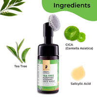 Pilgrim Australian Tea Tree & 1%Salicylic acid Foaming Face wash with brush|Tea Tree face wash with 1%salicylic acid & CICA for oily skin,acne and pimples|Oily skin cleanser for face|Women & Men|120ml