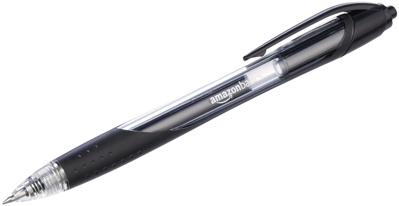 Basics Retractable Gel Ink Pens - Fine Point Pen, Black, 12-Pack