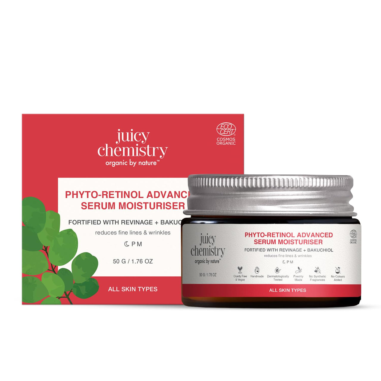 Juicy Chemistry Phyto-Retinol Advanced Serum Moisturiser, 50 g | Anti-ageing Serum Powerhouse for Smoother, Softer and Glowing Skin | Vegan Serum for Face