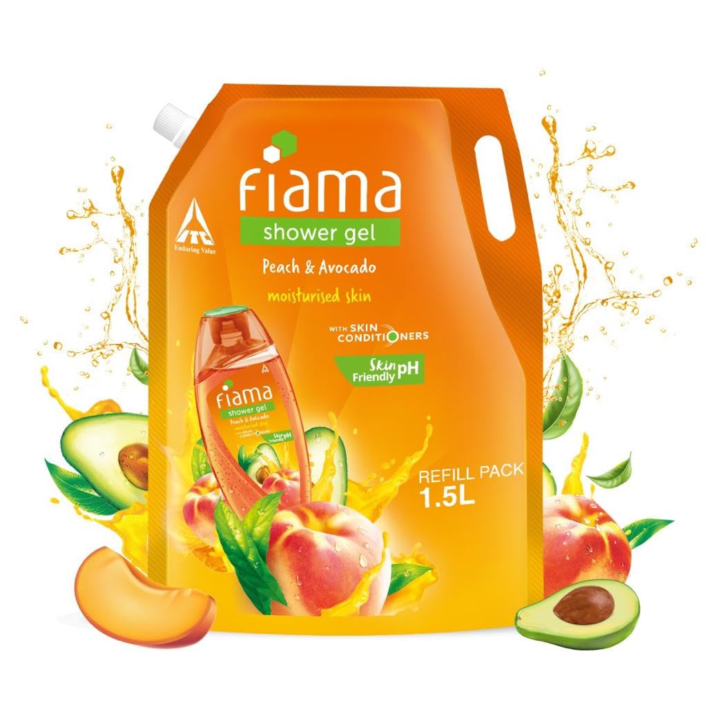 Fiama Body Wash Shower Gel Peach & Avocado, 1.5L Bodywash Refill Value Pouch for Women & Men with Skin Conditioners for Soft & Moisturised Skin, Suitable for All Skin Types