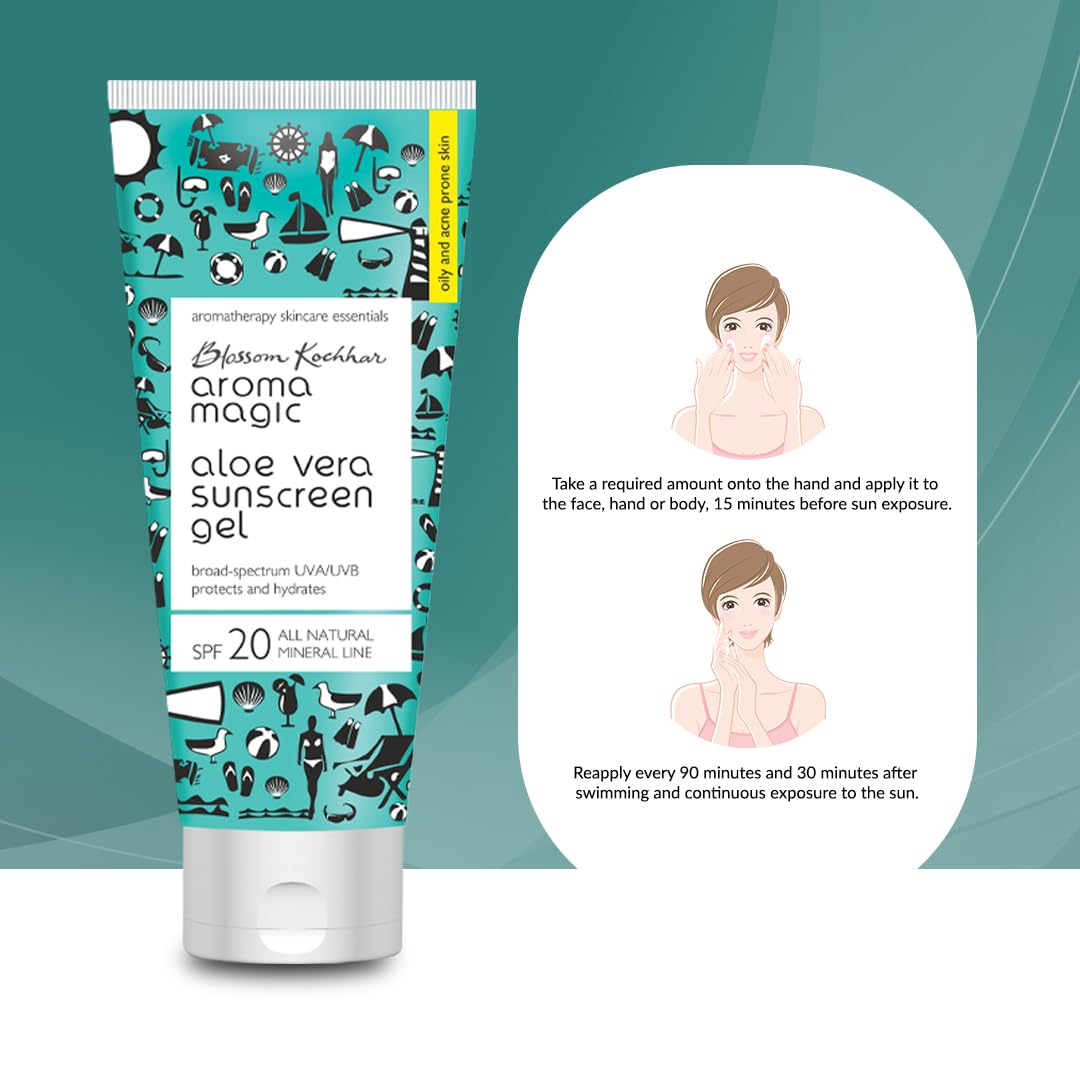 Aroma Magic Aloe Vera Sunscreen Gel With Broad Spectrum Protection UVA/UVB |SPF 20 |For Oily & Acne Prone Skin | 100 ml