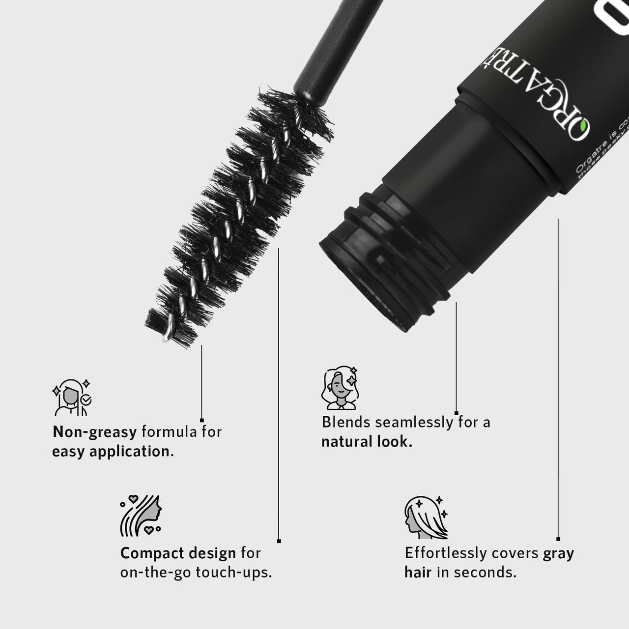 Orgatre Quick Gray Hair Touch Up Stick for grey hair 4.5ml | Instant Gray Coverage | Semi Permanent | Black Color | Smudge-Proof & Long-Lasting | Ideal for All Hair Types | Enriched with Almond & Olive Oil (black 4.5 ml, Pack of 1)