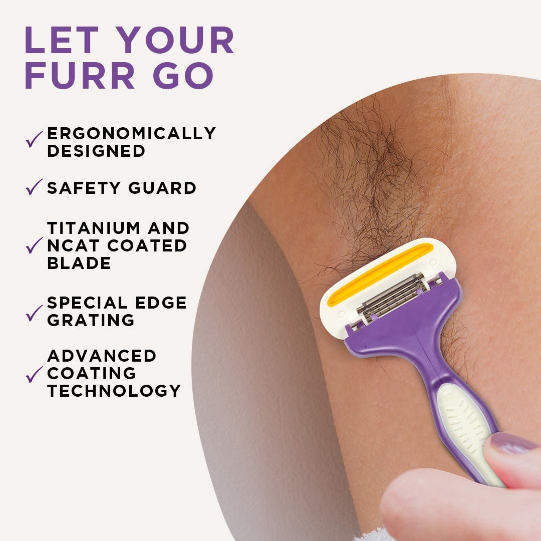 FURR by Pee Safe PEESAFE FURR By Pee Safe Body Shaving Razor For Painless Body Hair Removal With Aloe Vera Vitamin E Padding Precision Of 4 Japanese Blade Coated With Titanium NCAT, 1 count