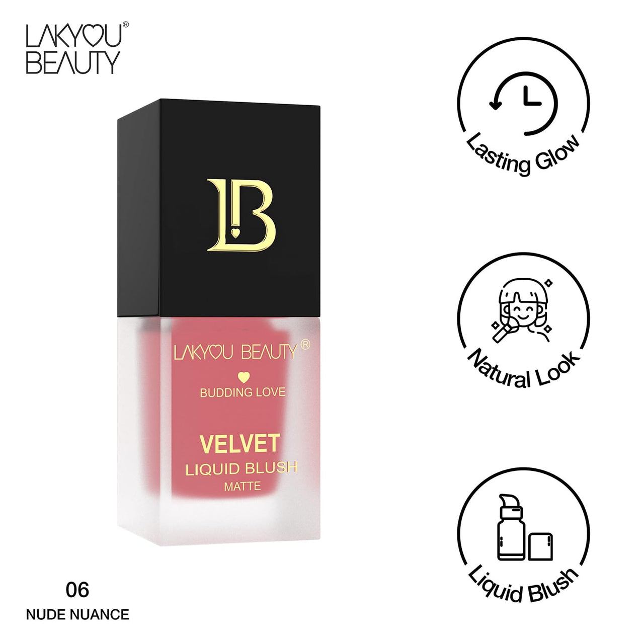 Lakyou Beauty Velvet Liquid Blush Matte | Light Weight | Highly Pigmented | Long-lasting | Easily Blendable | All Skin Types | Shade-05 (Berrylicious) 15ml