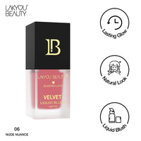Lakyou Beauty Velvet Liquid Blush Matte | Light Weight | Highly Pigmented | Long-lasting | Easily Blendable | All Skin Types | Shade-05 (Berrylicious) 15ml