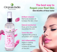 Orgrain India Pure Rose Water/Gulab Jal Spray 200 ml | Premium Face Mist and Toner for Brighter and Hydrated Skin | Oil-Control, Unclog Pores