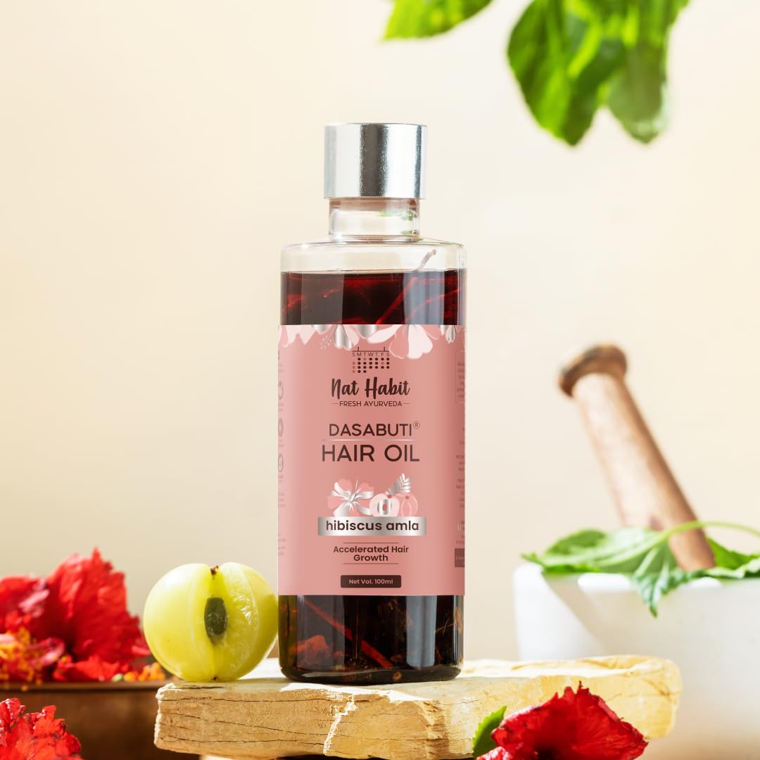 Nat Habit Hibiscus Amla Hair Oil For Women & Men, Helps In Hair Growth & Thickness, For All Hair Types with Hibiscus, Amla, Neem, Brahmi, Coconut & Castor, 100ml