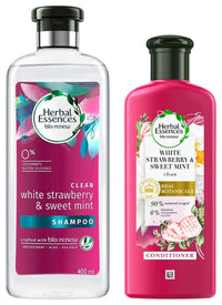 Herbal Essences White Strawberry & Sweet Mint SHAMPOO(400ML) and Strawberry Conditioner, 240ML- Clean and Voluminous Hair. No Parabens, Colourants, Glutens.PETA Cruelty Free Certified