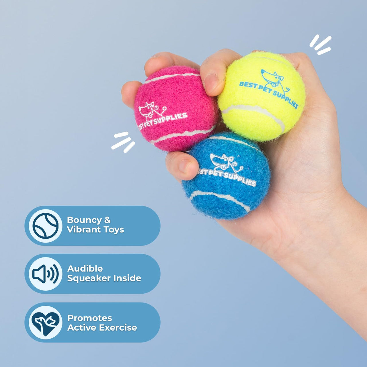 Best Pet Supplies Squeaky Tennis Balls for Dogs, 8-Pack, Heavy-Duty Interactive Pet Toys for Throwing and Fetching, Supports Exercise and Natural Behavior Training, Durable - Small