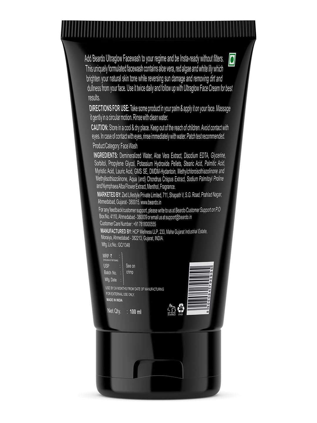 Beardo Ultraglow Face Wash for Men, (100ml x 2) | Aloe Vera Facewash that Enhances & Balances Skin Tone | Glowing & Radiant Cleanser for face with Menthol & White Lily
