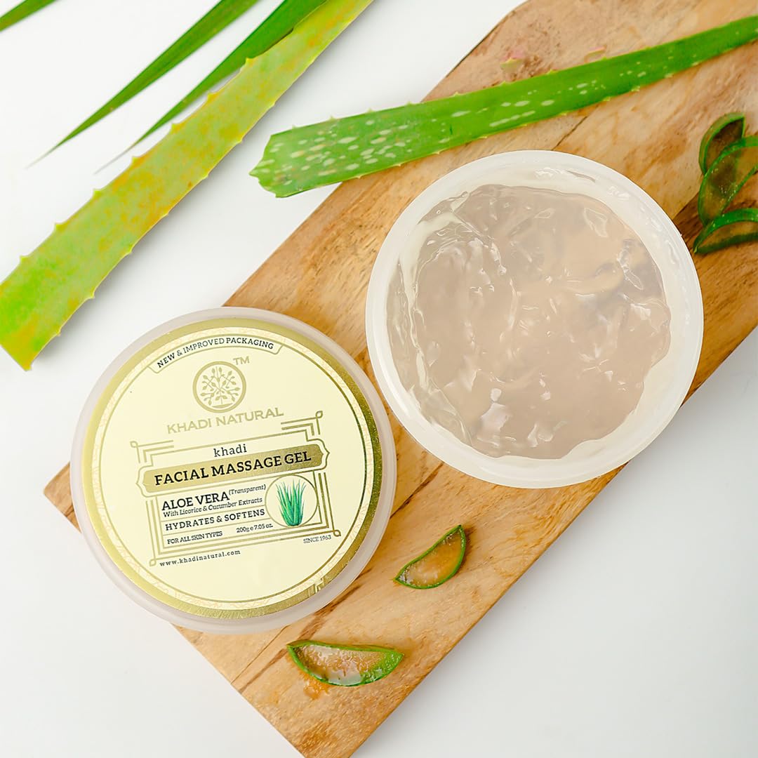 Khadi Natural Ayurvedic Aloevera Gel (Transparent) | Hydrates Skin | Soothes Irritated Skin | Helps Fight Acne| Reduces Tan | Suitable for all skin types | Pack of 2(200 * 2, 400 gm)