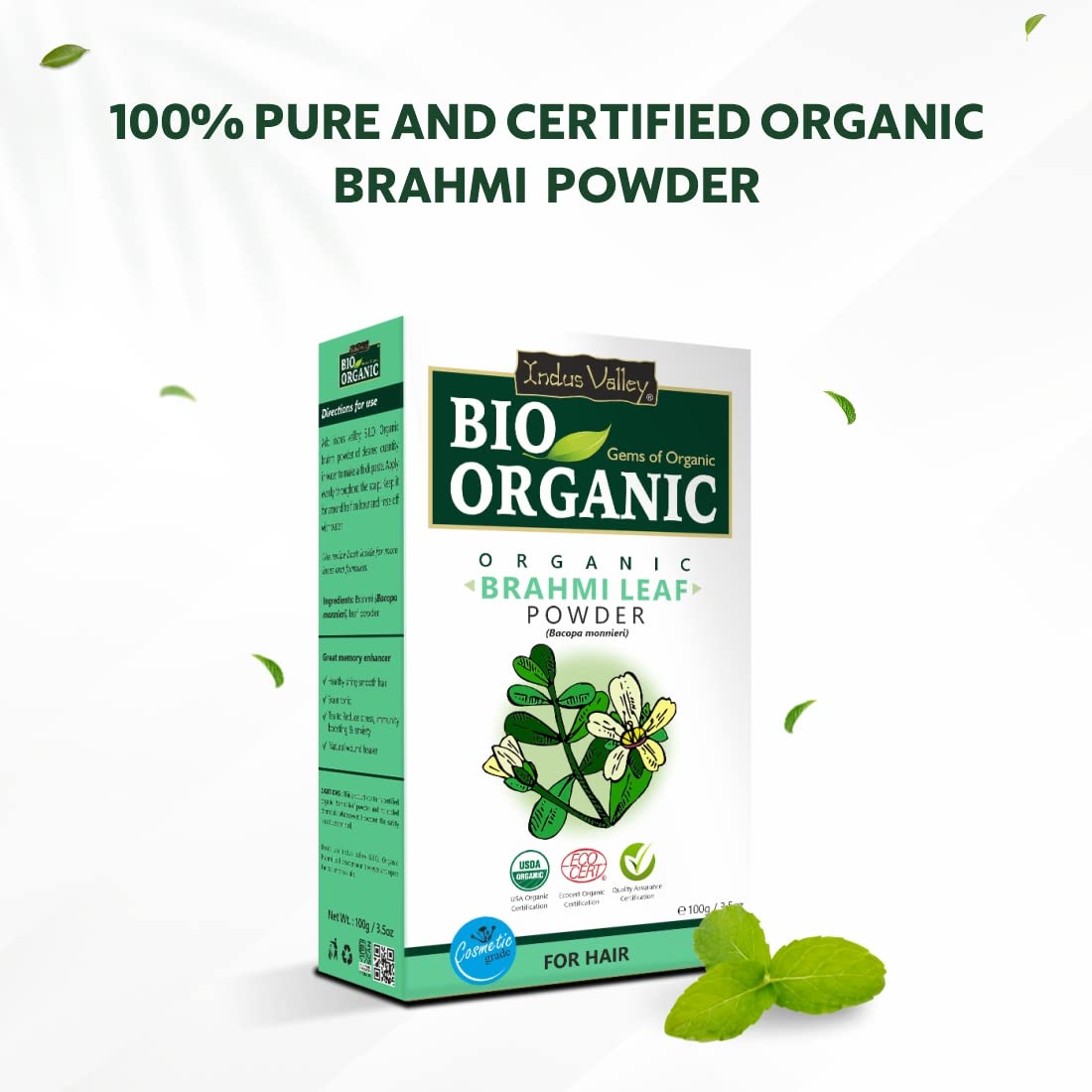 INDUS VALLEY Brahmi Powder | Bacopa monnieri 100% Pure and natural Hair and Skin Care Powder - Set of 2 (100g *2=200g)
