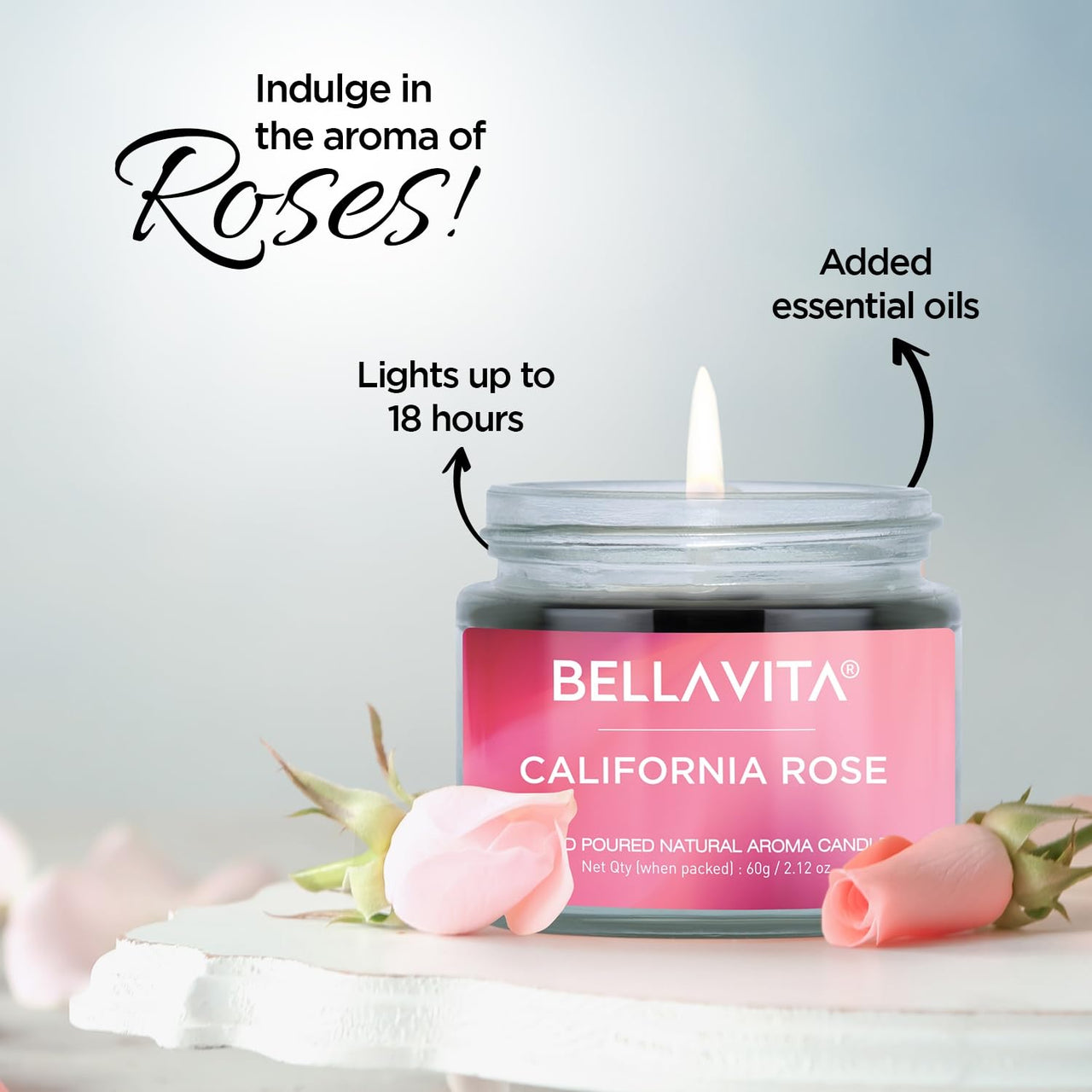 Bella Vita Organic Soy Wax Aroma Candles Set Of 4 Scented Aromatic Fragrance Vanilla, Cinnamon, Lavender & Rose For Gifting Home, 60 Gms Each,Up To 15 Hours Burn Time