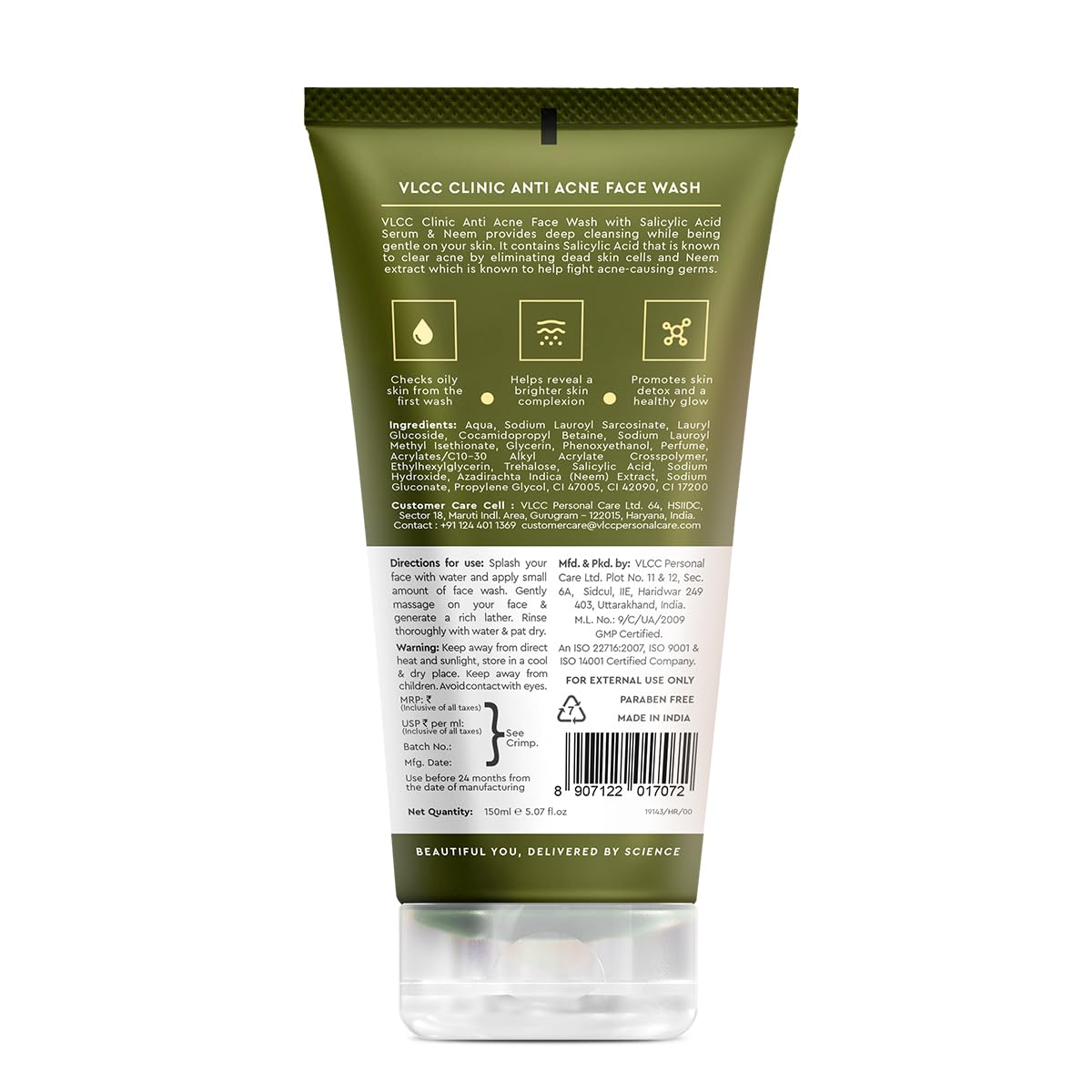 VLCC Clinic Anti Acne Face Wash - 150ml | Salicylic Acid & Neem For Acne Prone Skin | Acne control, Oil-Prone Skin | Fades Acne, Spots & Brightens Skin | Smooth & Soft Skin | Paraben Free