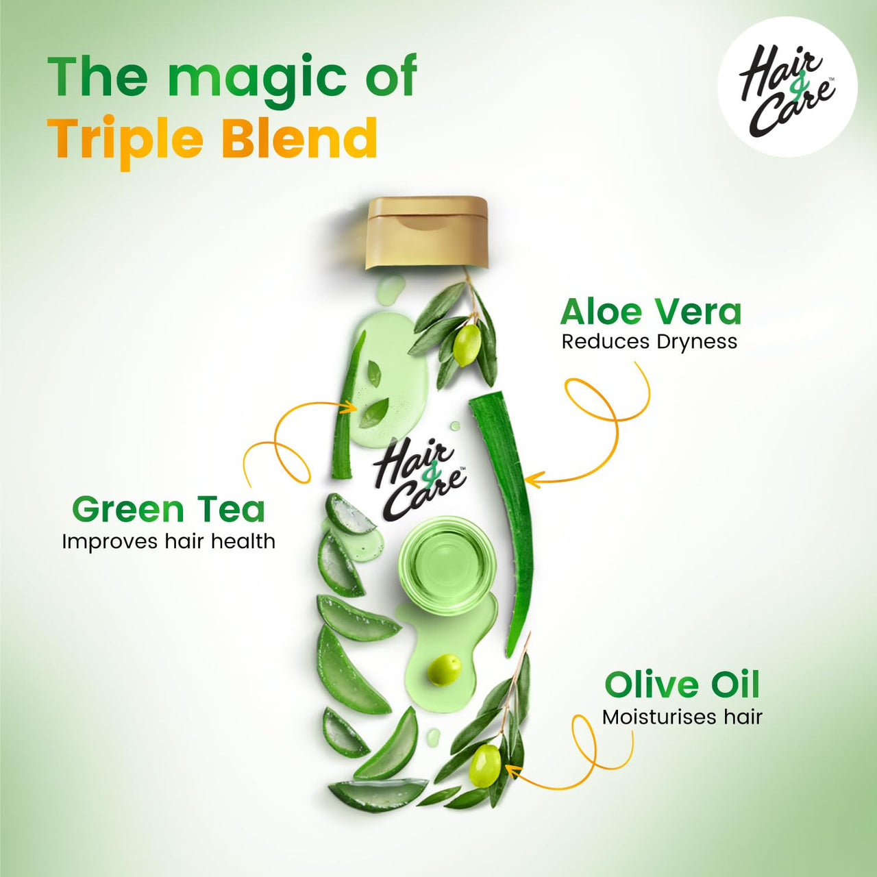 Hair & Care Triple Blend Damage Repair Non-Sticky Hair Oil with Aloe Vera, Olive Oil & Green Tea, 300 ml + 100 ml