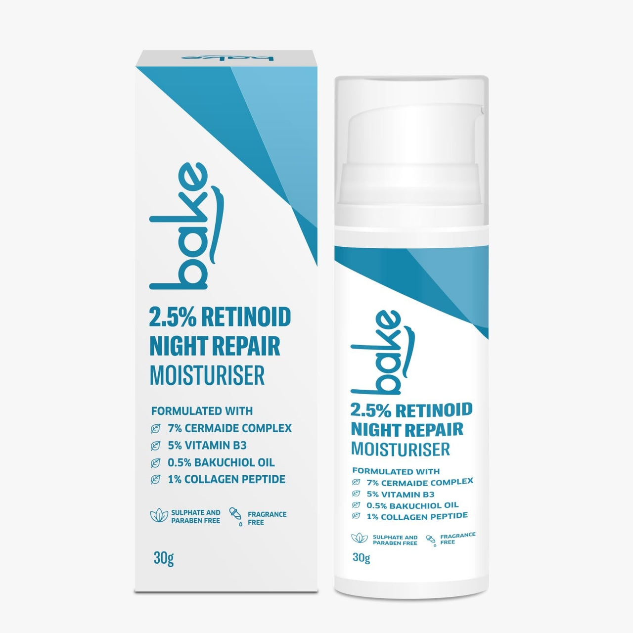 BAKE Retinol Night Cream with 2.5% Retinoid & Bakuchiol Oil for Anti Ageing, Fine Lines & Wrinkles | Retinol Night Repair Moisturizer | Lightweight, Non Sticky & Fragrance Free | All Skin Types | 30g