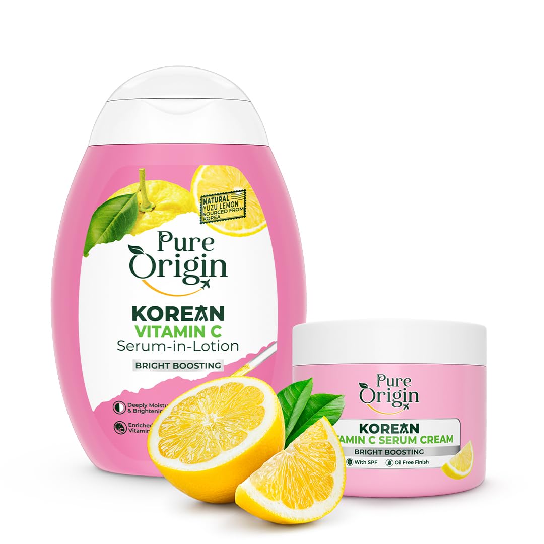 Pure Origin Korean Vitamin C Bright Boosting Serum Cream & Bright Boosting Body Lotion Combo | For Brighter, Glowing Skin and moisturized skin | For women and men | 350g