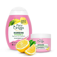 Pure Origin Korean Vitamin C Bright Boosting Serum Cream & Bright Boosting Body Lotion Combo | For Brighter, Glowing Skin and moisturized skin | For women and men | 350g