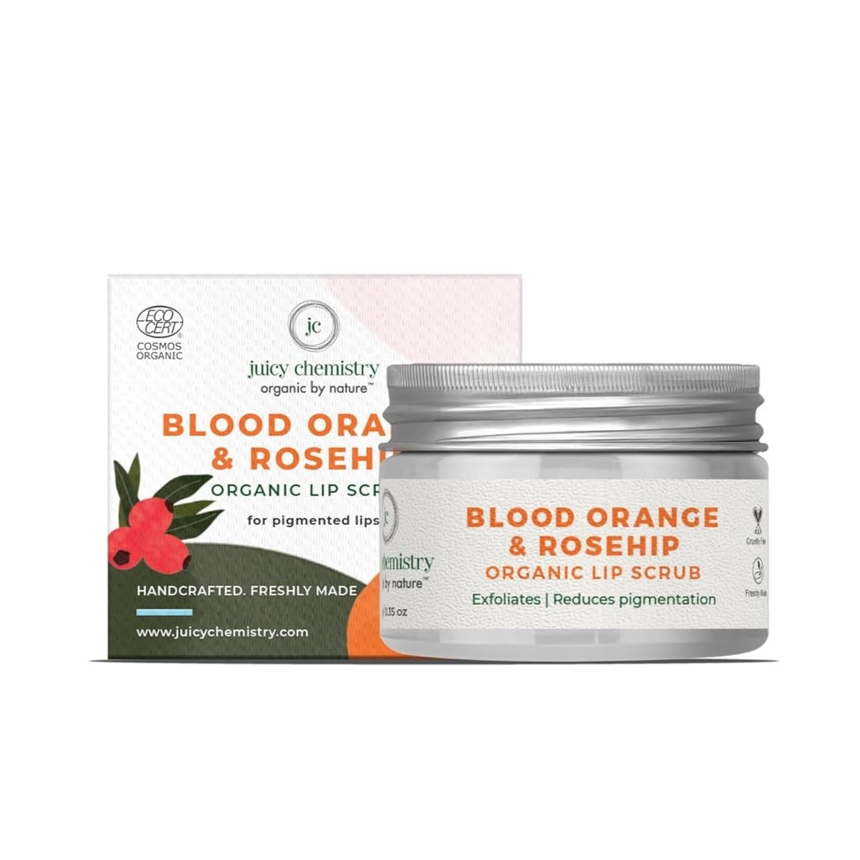 Juicy Chemistry Iconic Lip Duo Kit - Blood Orange & Rosehip Lip Balm, 5 g & Blood Orange & Rosehip Lip Scrub, 10 g | Enriched with Natural Ceramides to Exfoliate, Hydrate & Moisturise Lips