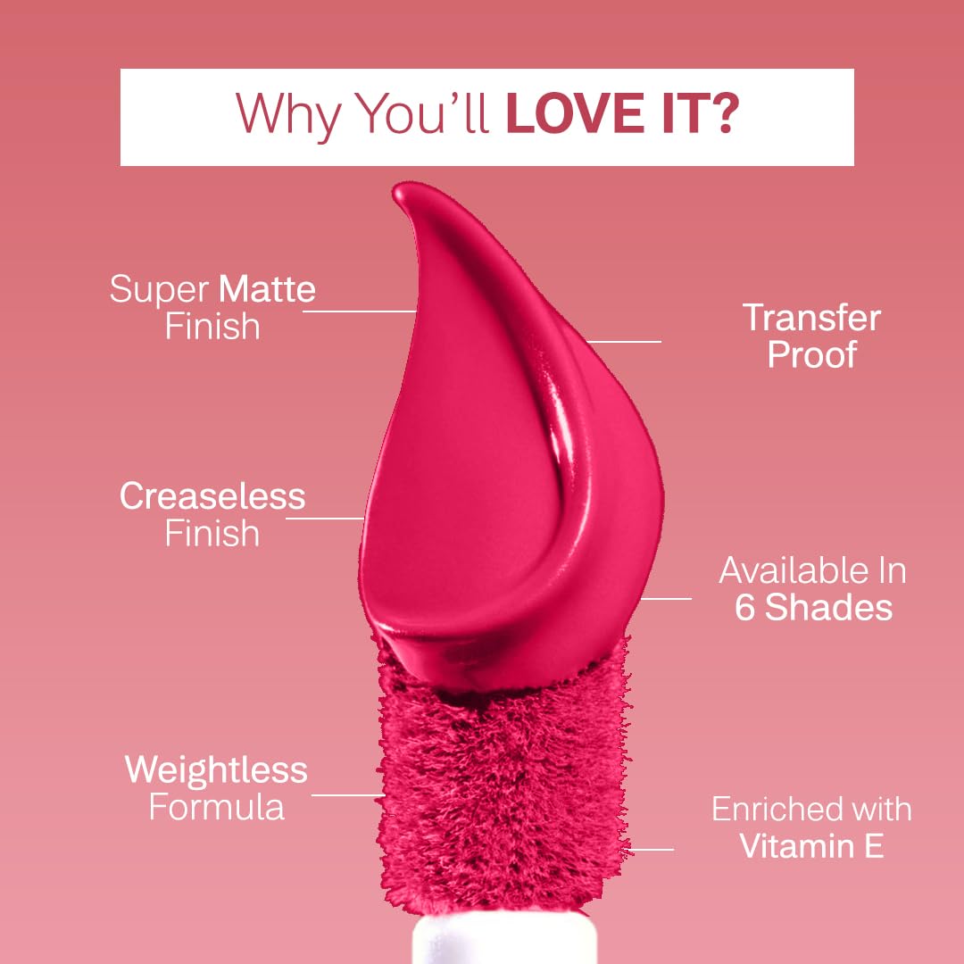 FLiCKA Weightless Impression Liquid Lipstick| Enriched With Vitamin E, Matte Finish, Moisturizing, Creaseless Formula, 11 November, 1.6ml