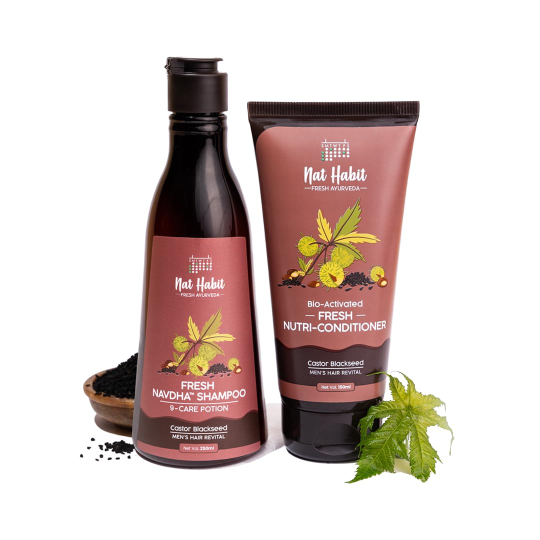 Nat Habit Castor Black Seed Shampoo and Conditioner Combo for Men Manageable Hair, Men's Revital with Castor