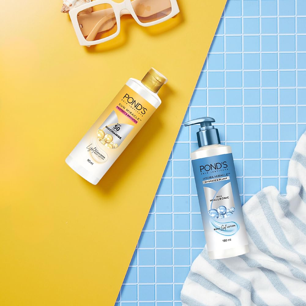 POND's Sun Miracle Spf 50 Pa+++ Lightweight For All Skin Sunscreen Body Lotion, Protects From Uva/Uvb Rays, 1% Active Niacinamide, No White Cast-90Ml, 1 Count