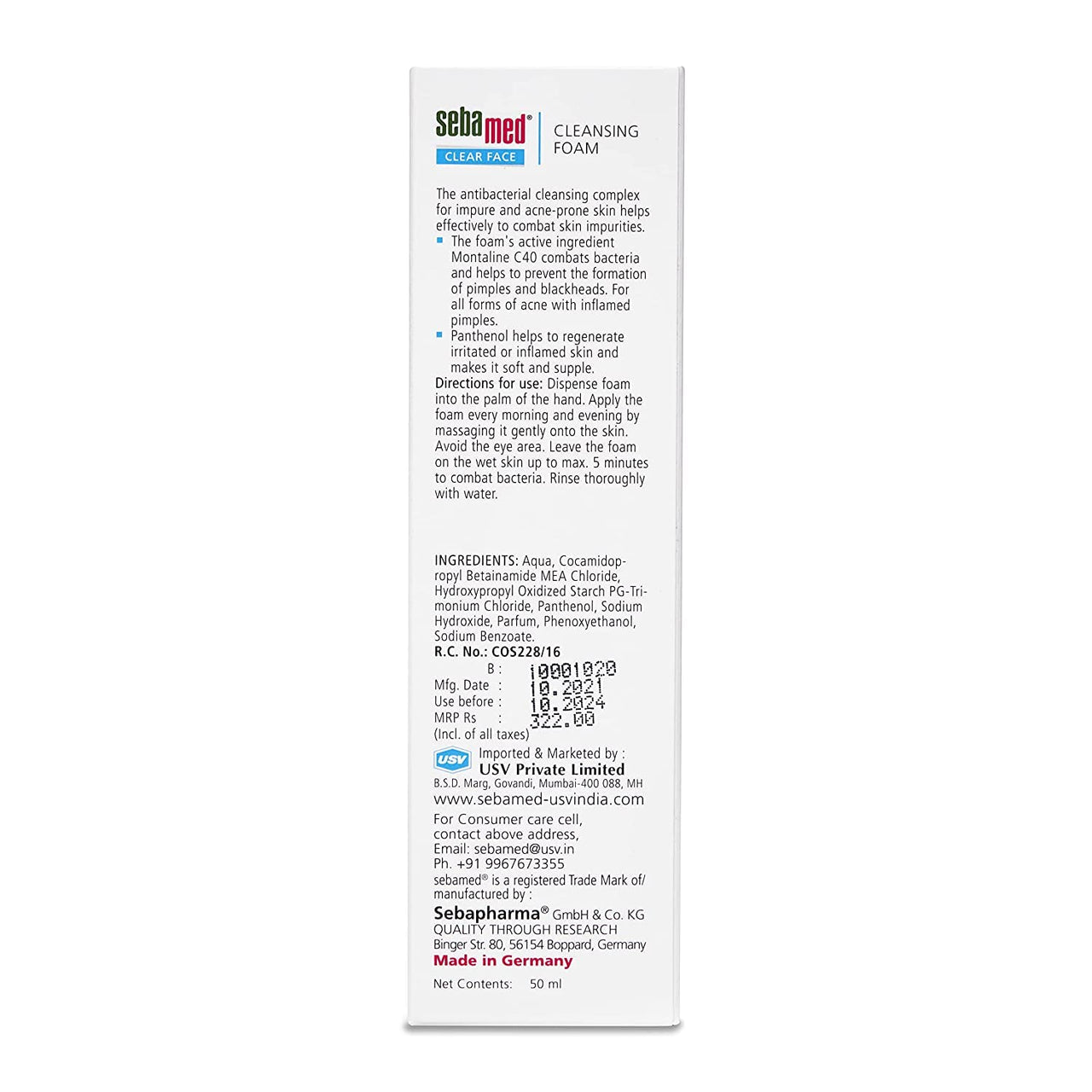 Sebamed Clear Face Cleansing Foam| pH 5.5 | Combats pimples with Montaline C40 | Deep pore cleansing | Dermatologically & clinically tested | 50ml
