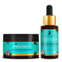Pilgrim Acne & Pimple Removal Combo | Oil-Free Gel Moisturizer 50gm, Alpha Arbutin & Vitamin C Brightening Serum 30ml | For Clear & Blemish-Free Skin | All Skin Types | Korean Care Products