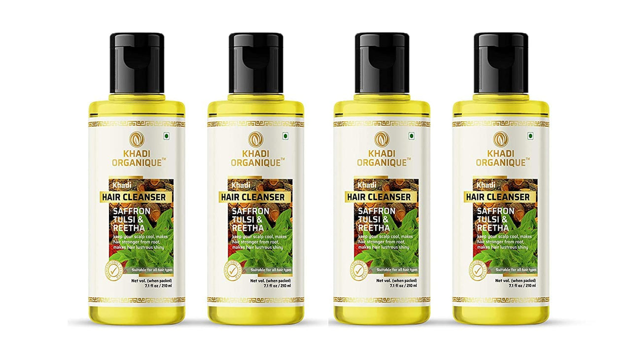 Khadi Organique Herbal Natural Saffron Tulsi & Reetha Hair Shampoo Pack of 4