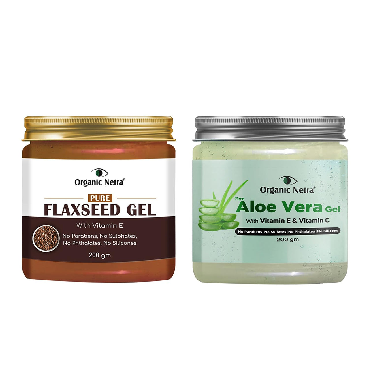 Organic Netra Pure Aloe Vera Gel- 200 Gm and Organic Netra Pure Flaxseed Gel 200g
