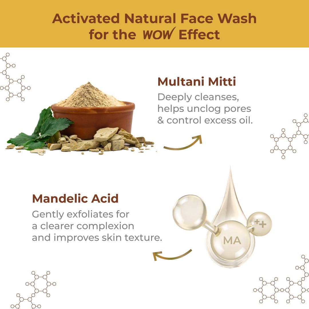 WOW Skin Science Purifying Multani Mitti Face Wash for All Skin Types | Controls Excess Oil | Brightens & Purifies Skin | Face Wash for Women & Men | Paraben Free | 100 ml