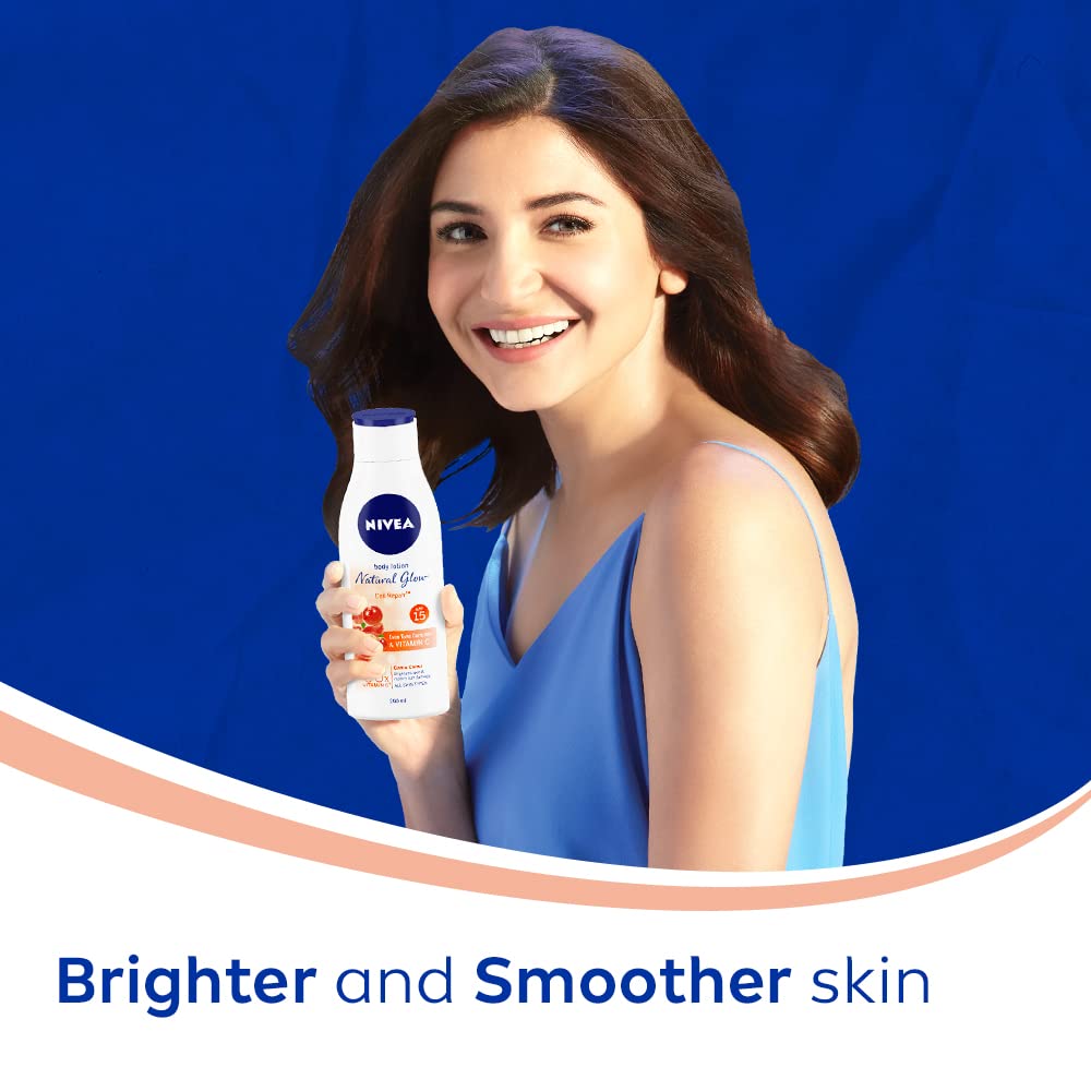 NIVEA Natural Glow Cell Repair 200ml Body Lotion | SPF 15 & 50 X Vitamin C for Summer Protection |With Camu Camu & Acerola Cherry Extracts | Gives Even Toned & Smooth Skin |For All Skin Types