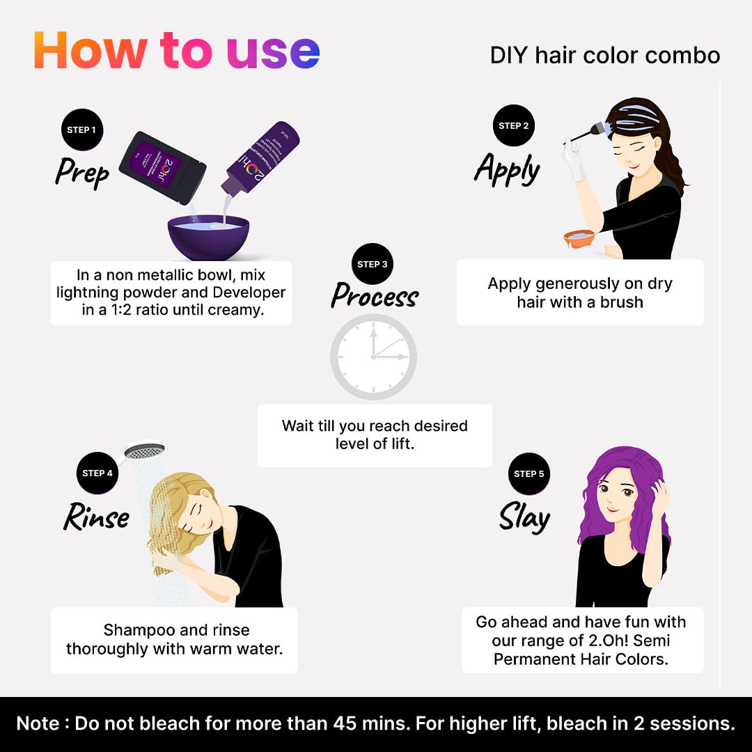 2.Oh! Italian- Purple Hair Color DIY Kit | Semi Permanent Hair Color + Hair Bleach for Hair Color | Hair Highlights for Women & Men | Hair Bleach with Plex & Argan oil| Lightening Kit