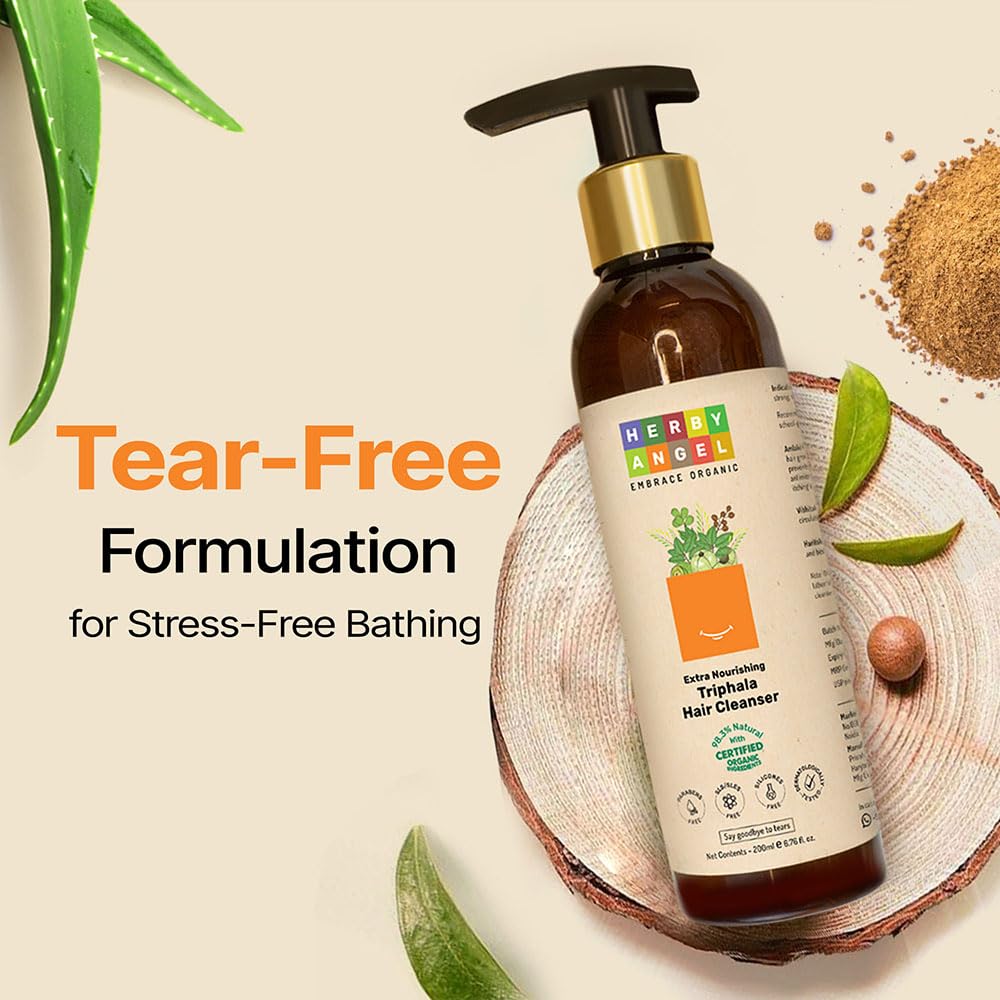 Herby Angel Kids Shampoo, Gentle Hair Cleanser, with Triphala, Aloe Vera & Reetha, Gentle Scalp & Haircare with Tear-Free Formula, For Healthy & Smooth Hair, For 2 Years+ Kids | 200 ml