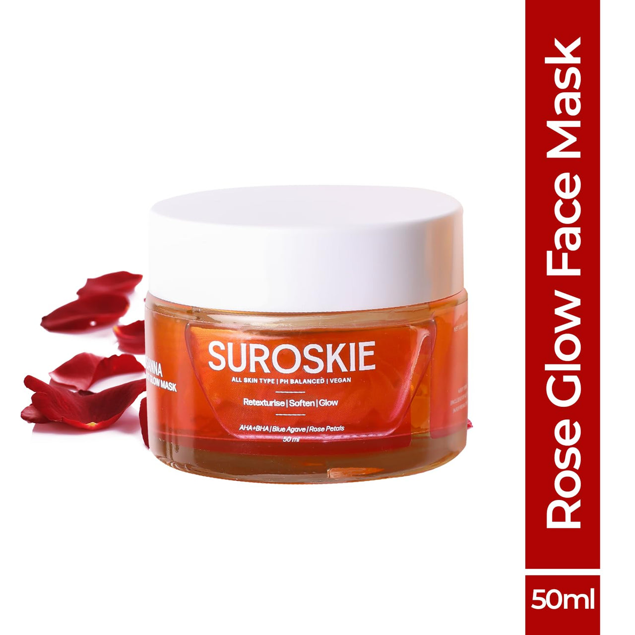 Suroskie Rosanna Rose Instant Glow Face Mask 50Ml | With Rose & Aloe Vera | For Cleans Pores & Dark Spot | Spa Glow At Home | Facial In A Jar | Korean Face Mask For Glowing Skin |Men & Women