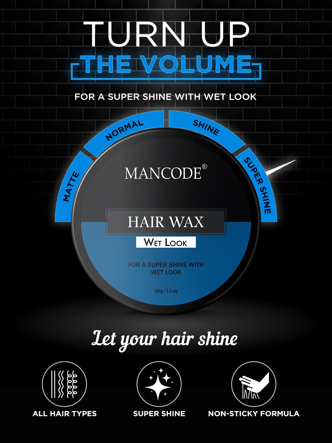 Mancode Wet Look Hair Wax 100 gm for MEN | Long Lasting Stylist Look | Glossy Finish | Shine | Restylable Anytime, Easy Wash Off | No Paraben, Sulphate, Alcohol & Harmfull Chemicals