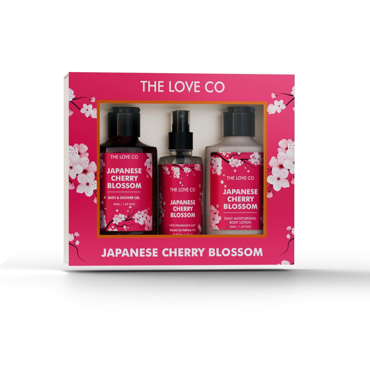 THE LOVE CO. Japanese Cherry Blossom Gift Collection| Indulge in Travel Pack Shower Gel, Body Lotion & Body Mist | Ideal Birthday & Special Occasion Hamper - Pack of 3