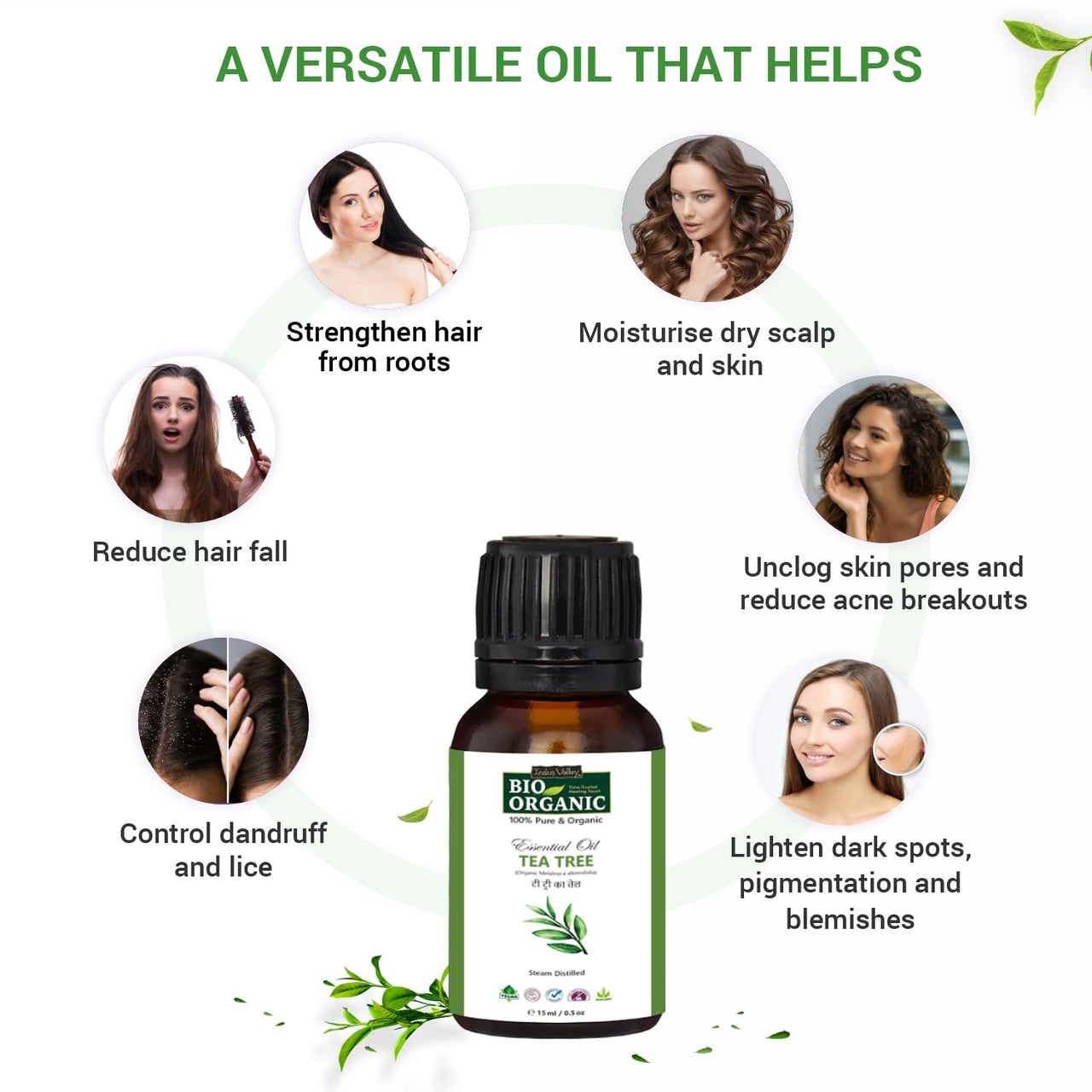 Indus Valley 100% Pure Natural & Organic, Undiluted Tea Tree Essential Oil with Therapeutic Grade & Glass Dropper for Skin, Hair Care -15ml