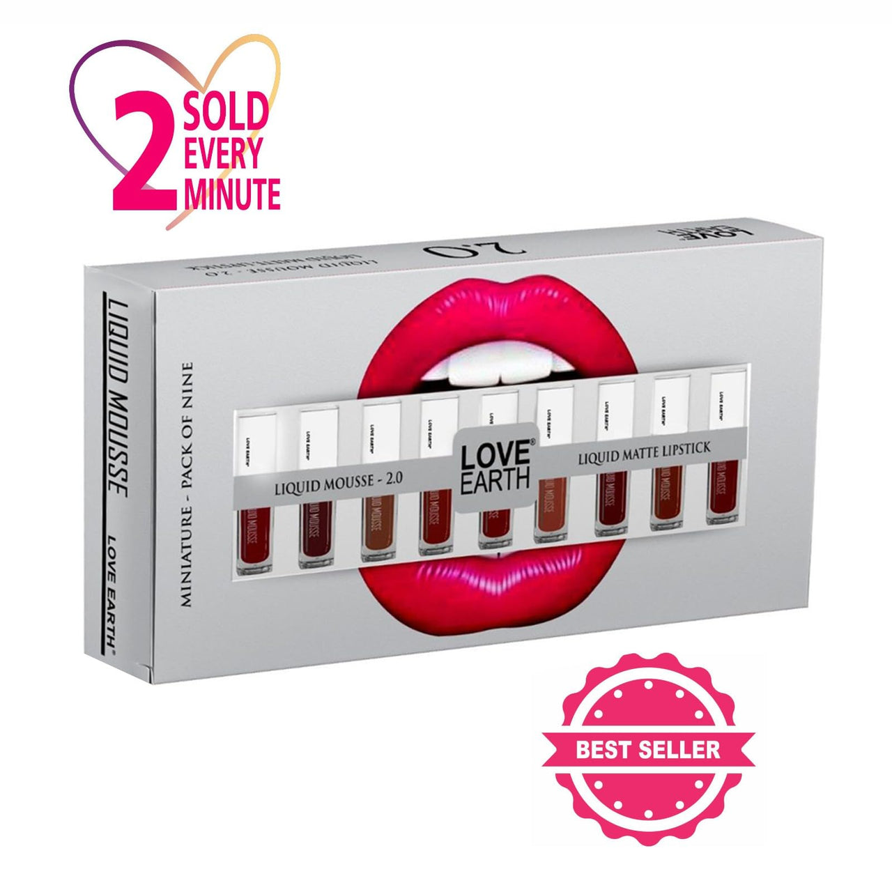 Love Earth Liquid Mousse Lipstick 2.O Matte Finish Combo Kit | Lightweight, Non-Sticky, Non-Drying,Transferproof, Waterproof Lipstick Set | Multicolor Mini Liquid Lipstick - (2Ml X 9) 18Ml