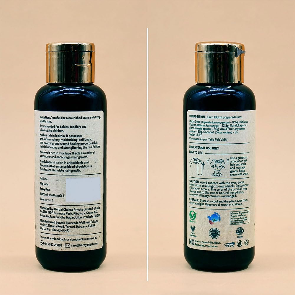 Herby Angel Head Massage Oil for Babies and Kids, Nourishes Scalp and Hair Texture, Hair Oil with Amla and Methi, Soothes Cradle Cap, Dermatalogically tested, Gentle Baby Hair Oil, 100ml